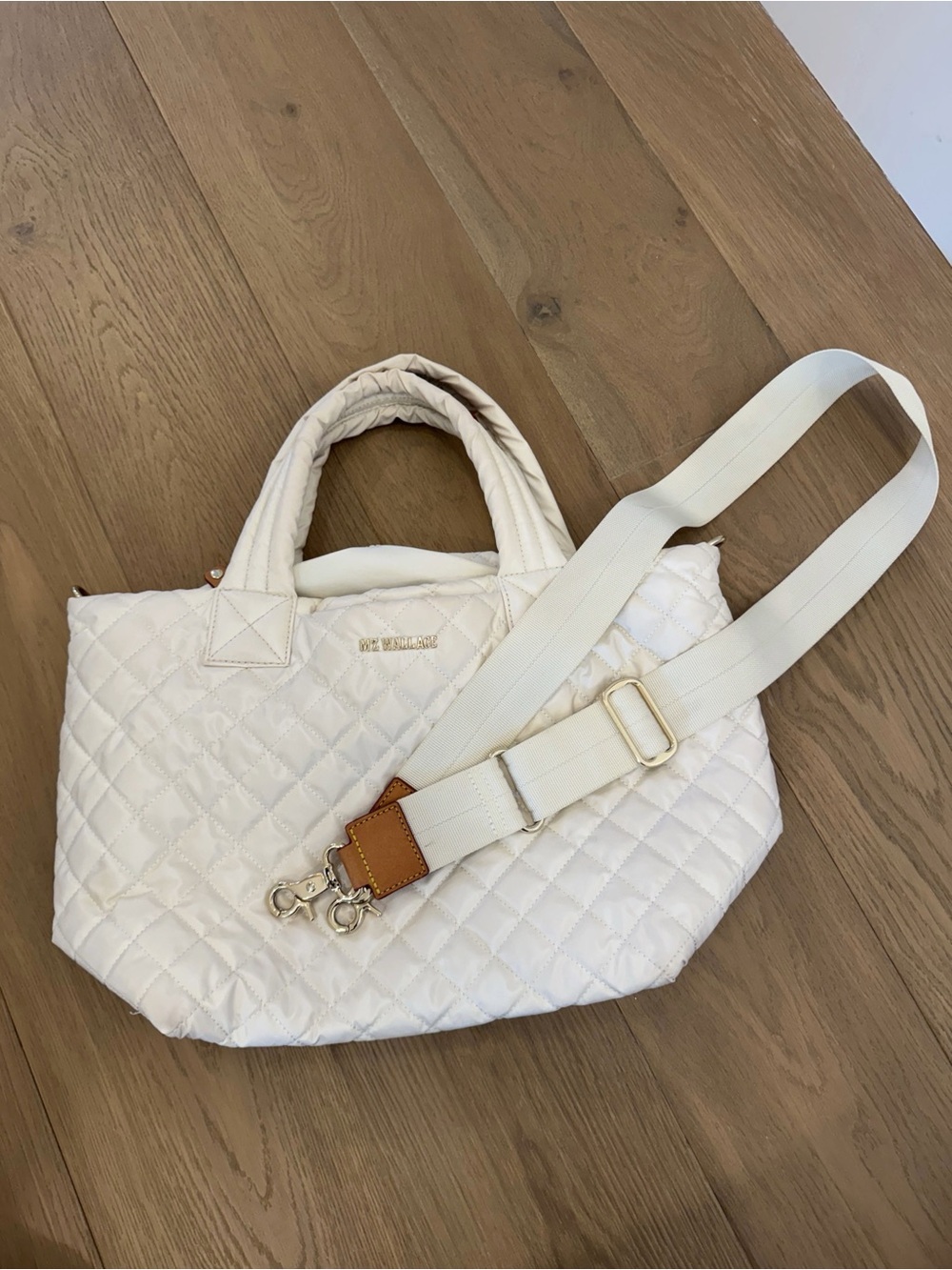 Quilted MZ Wallace White Women's Tote Bag with Adjustable Strap